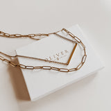 Engravable Paperclip Layered Bar ~ Gold Necklace