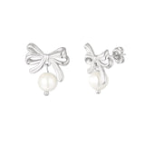 Bow & Pearl ~ Silver Earrings