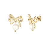 Bow & Pearl ~ Gold Earrings