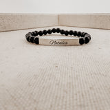 Engravable Black Onyx ~ Silver Bracelet