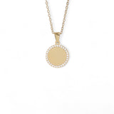 Engravable Initial CZ Round Pendant ~ Gold Necklace