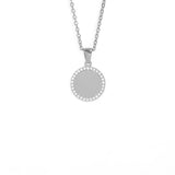 Engravable Initial CZ Round Pendant ~ Silver Necklace